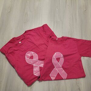 3 Three Breast cancer Pink Ribbon Short sleeve Shirts semi fitted Size Large